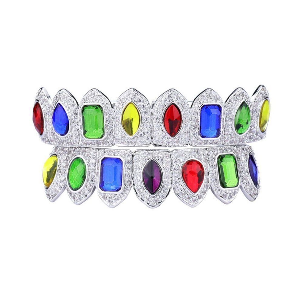 Dripped Out Silver Multi Stone Grillz Set